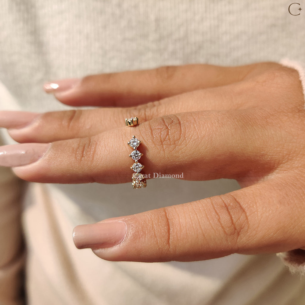 Round Diamond Wedding Band In Open Gap Style