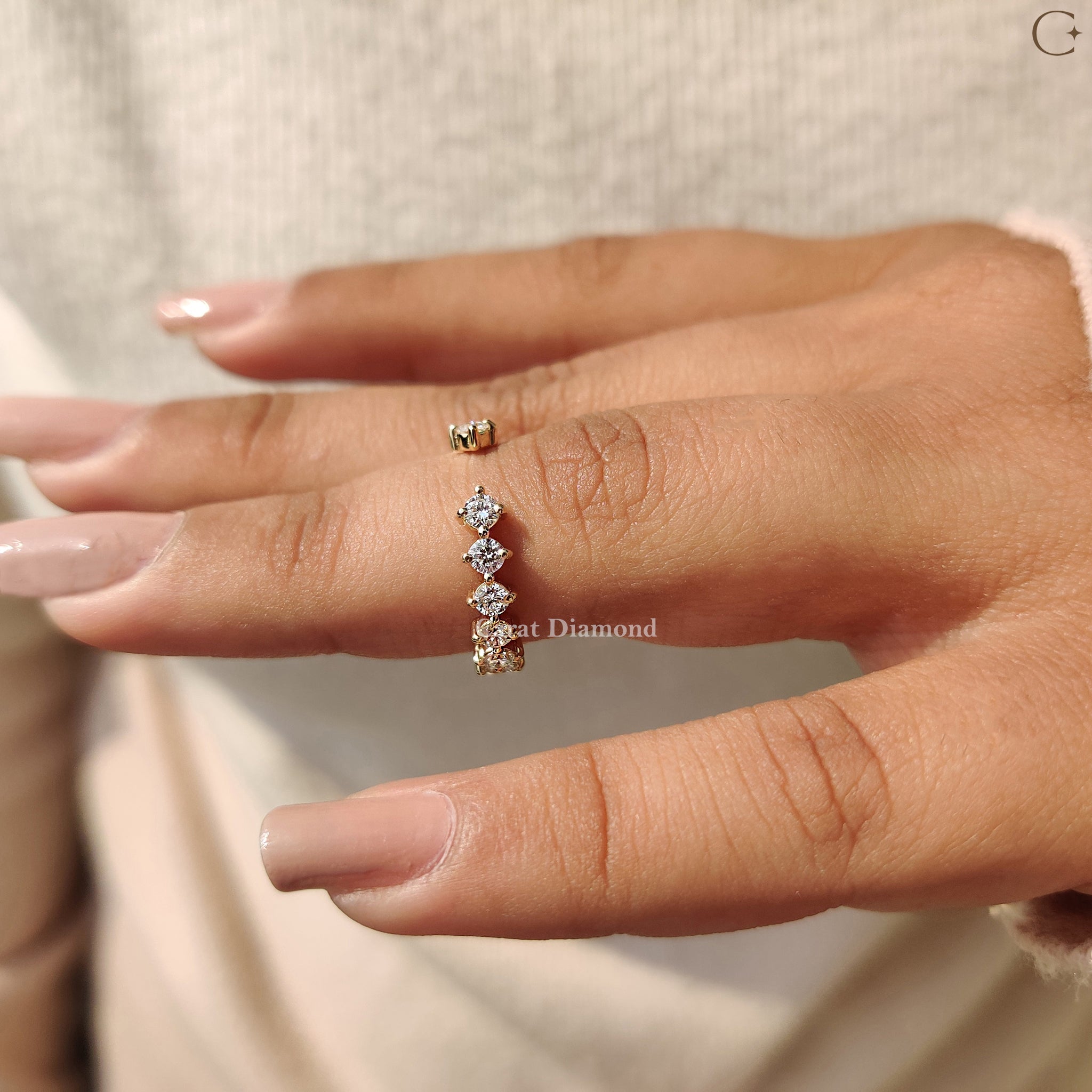 Round Diamond Wedding Band In Open Gap Style