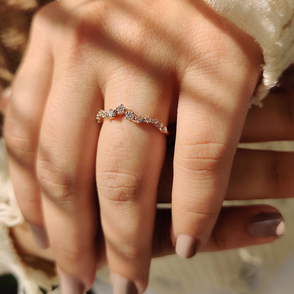 Rose Gold Diamond Wedding band With Curved Style