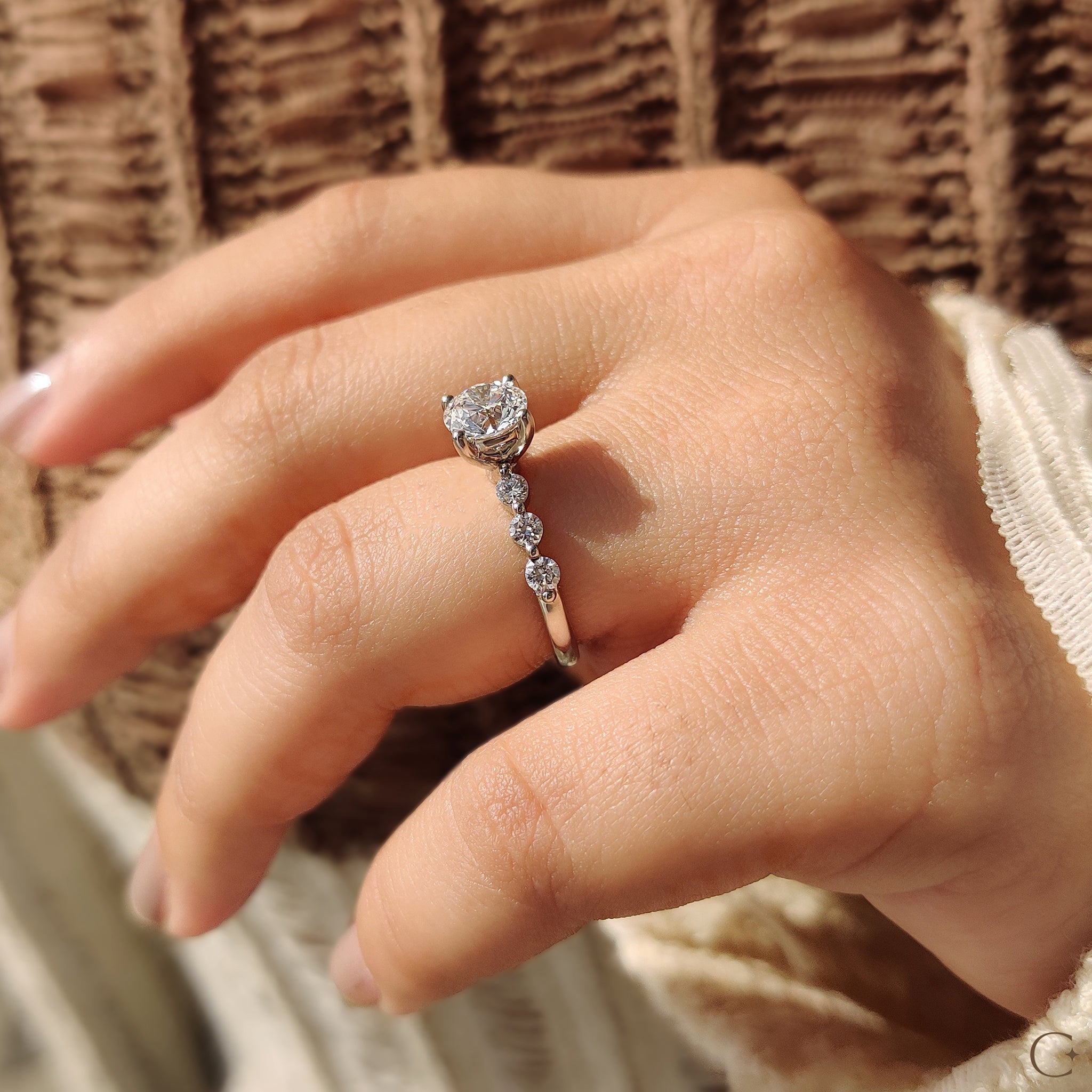 Round Brilliant Cut Diamond Ring With Round Cut Side Stones