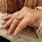 Chevron wedding band With Round Cut Pave Style