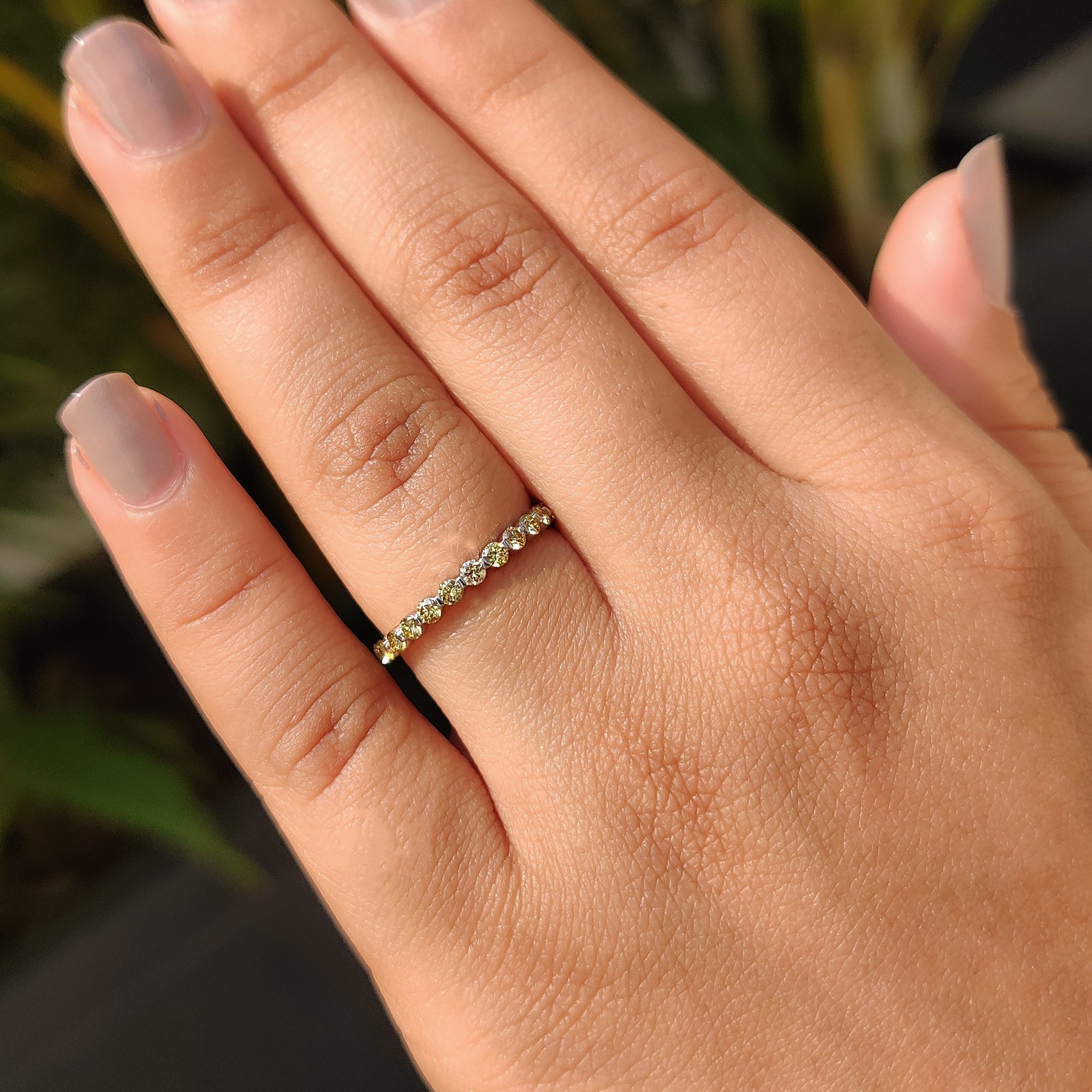 Yellow Diamond Wedding Band With Round Cut