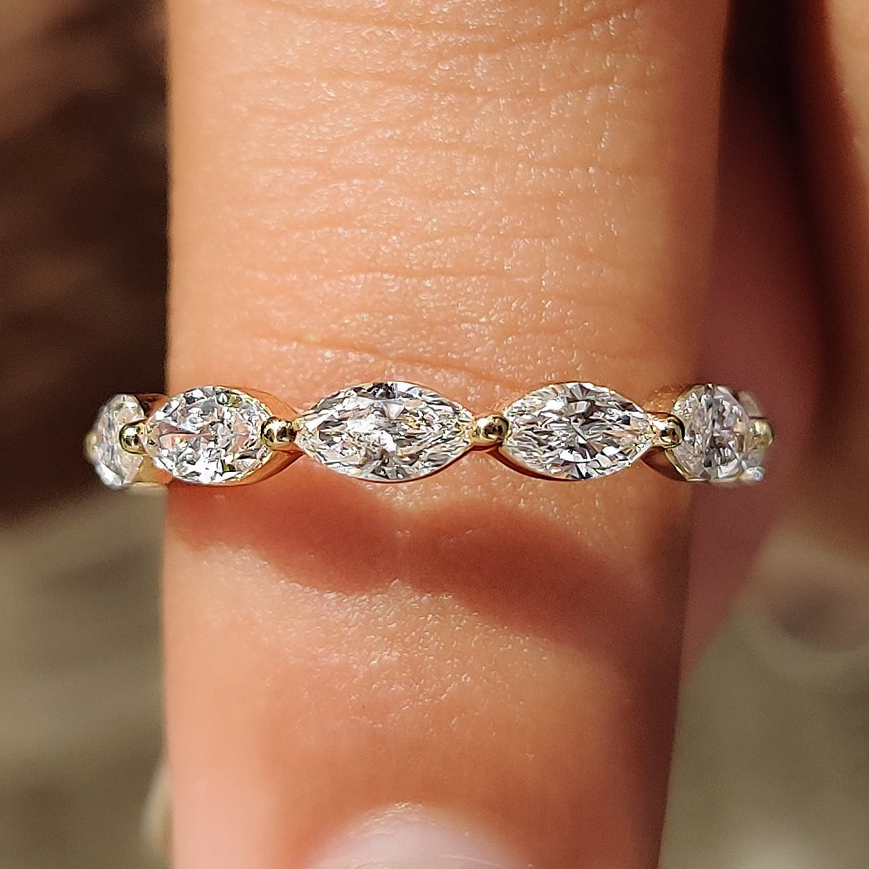Gold Marquise Wedding Band In Eternity Style Imagen principal del producto