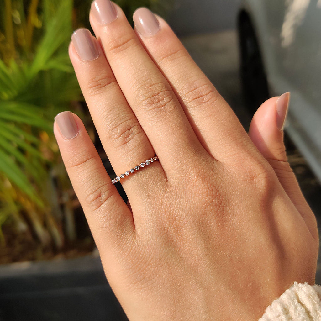 Minimalist wedding band Featuring Round Cut