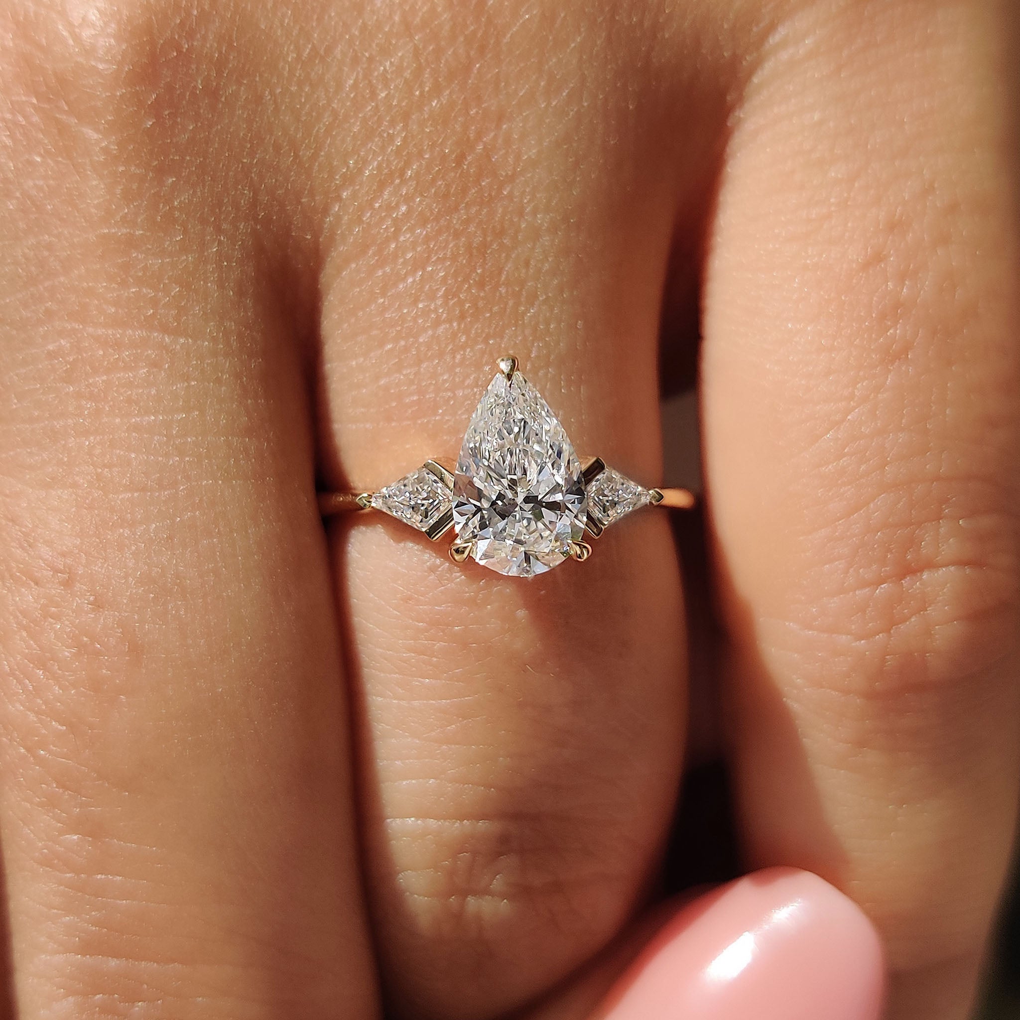 3 Stone Pear Cut Diamond Engagement Ring