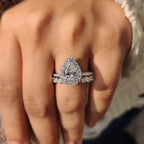 Pear Shaped Diamond Bridal Set With Round Halo Style