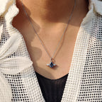 Three Stone Pendant With Royal Dark Blue Pear Moissanite