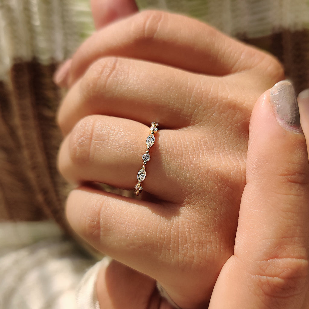 3/4 Eternity Marquise And Round Wedding Band