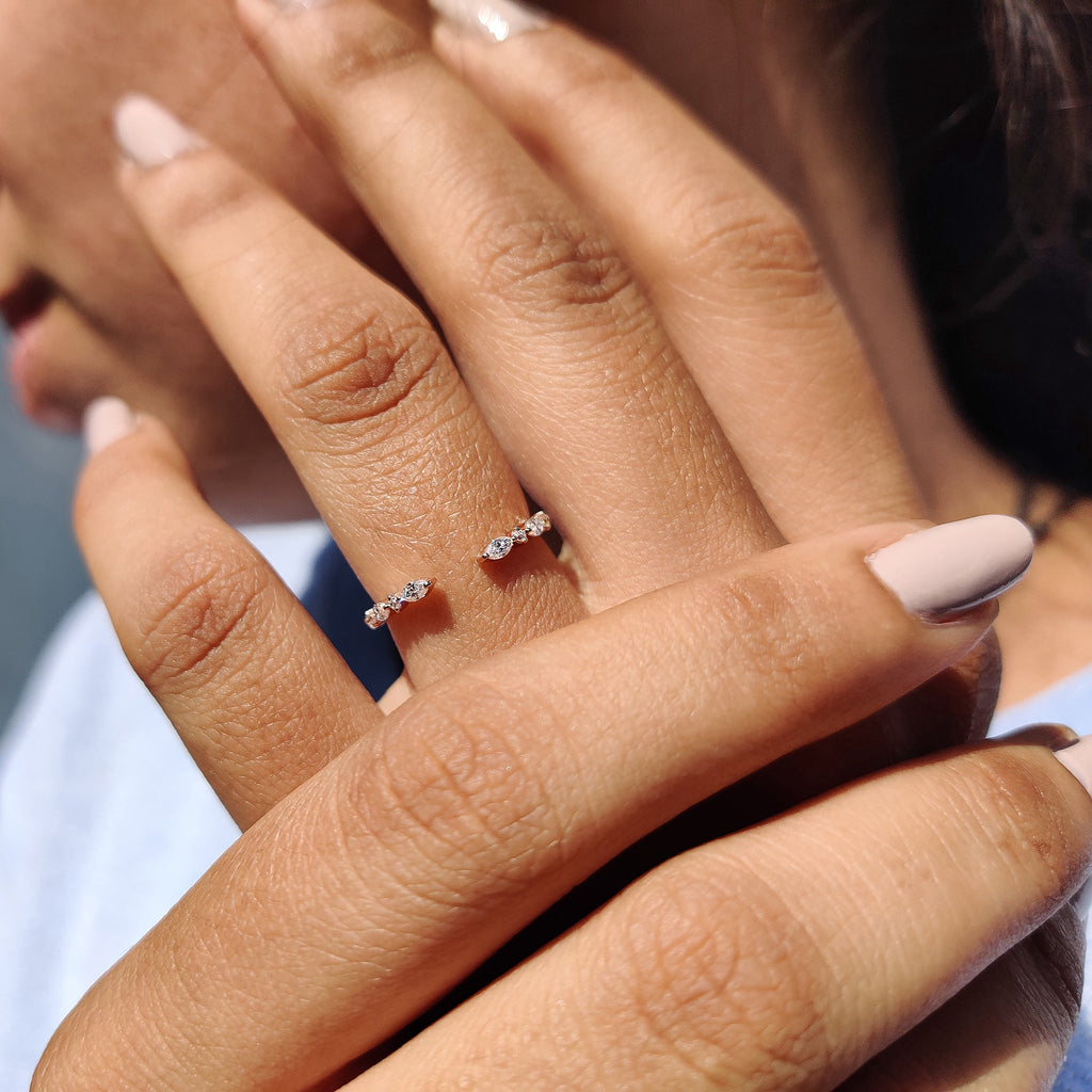 Marquise And Round Wedding Band In Open Gap Setting