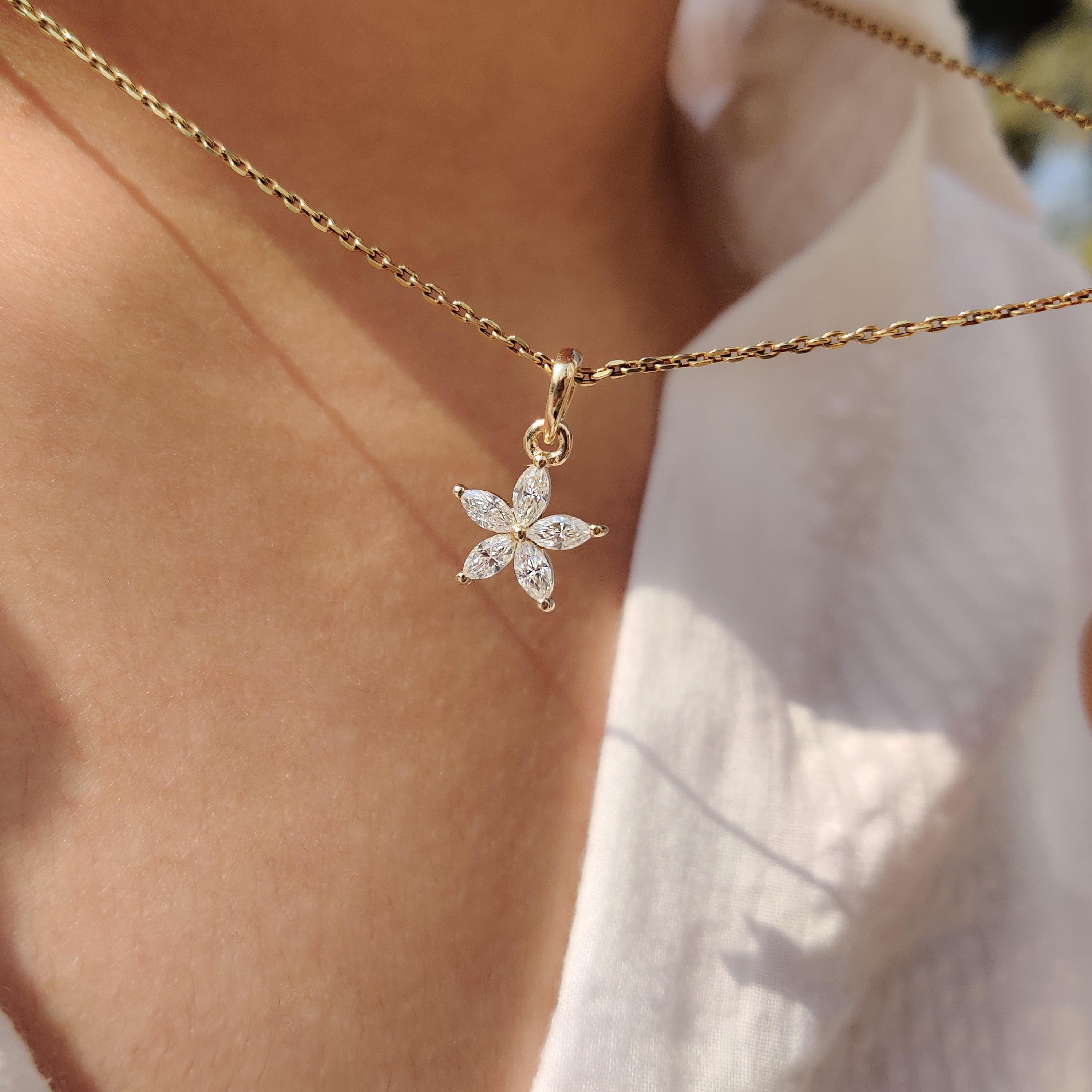 Marquise Diamond Pendant In Flower Design