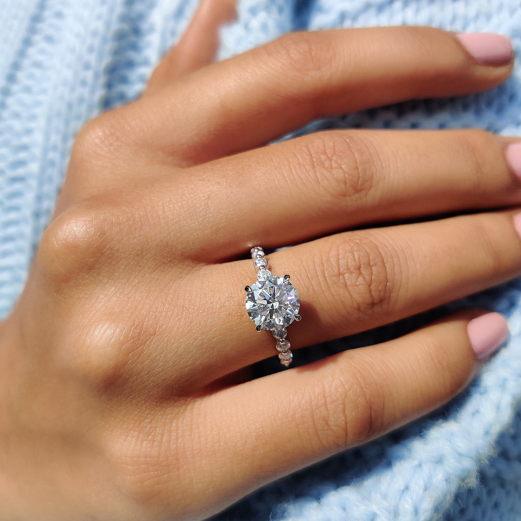 Floating Bubble Prong Round Cut Engagement Ring