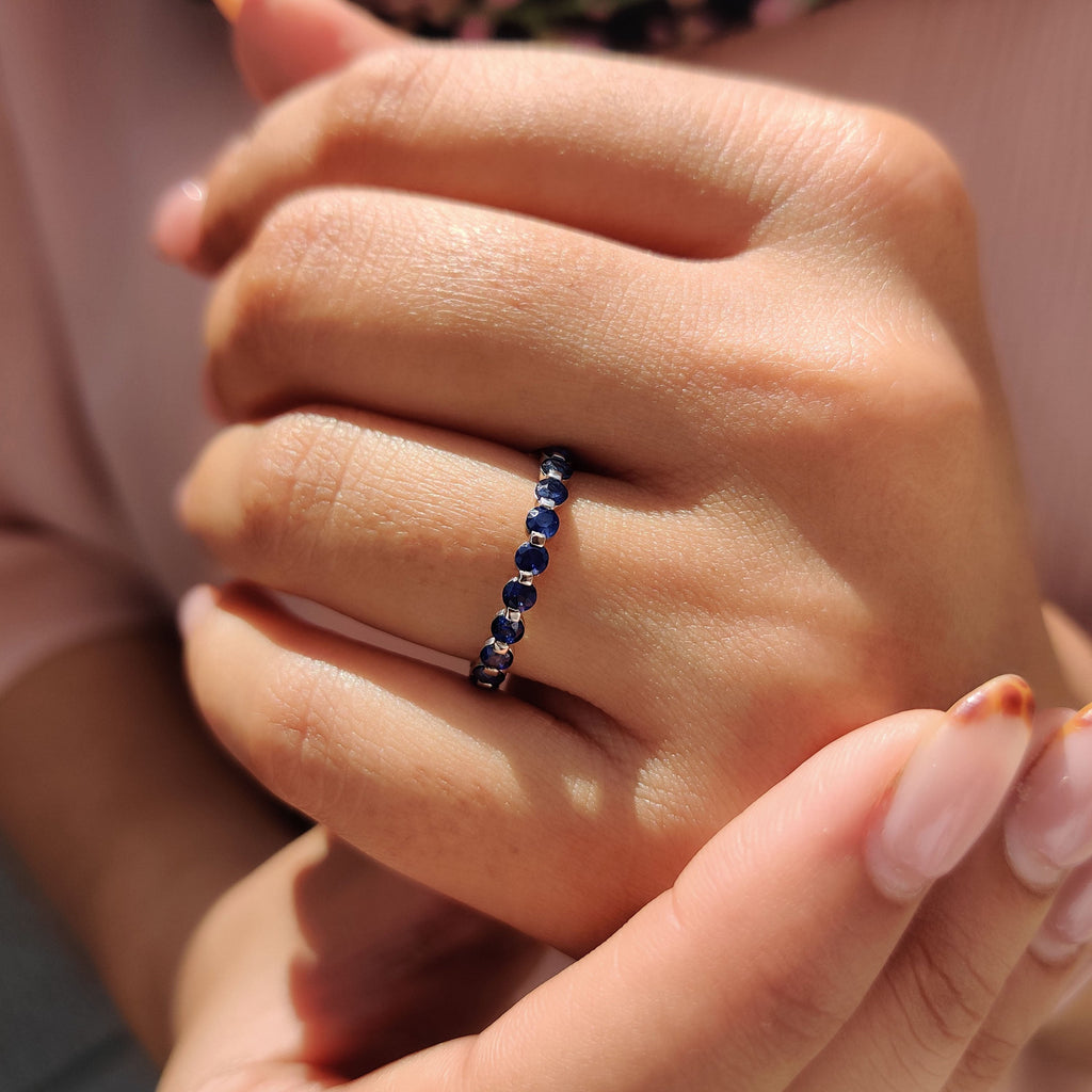 Round Cut Blue Sapphire Wedding Band