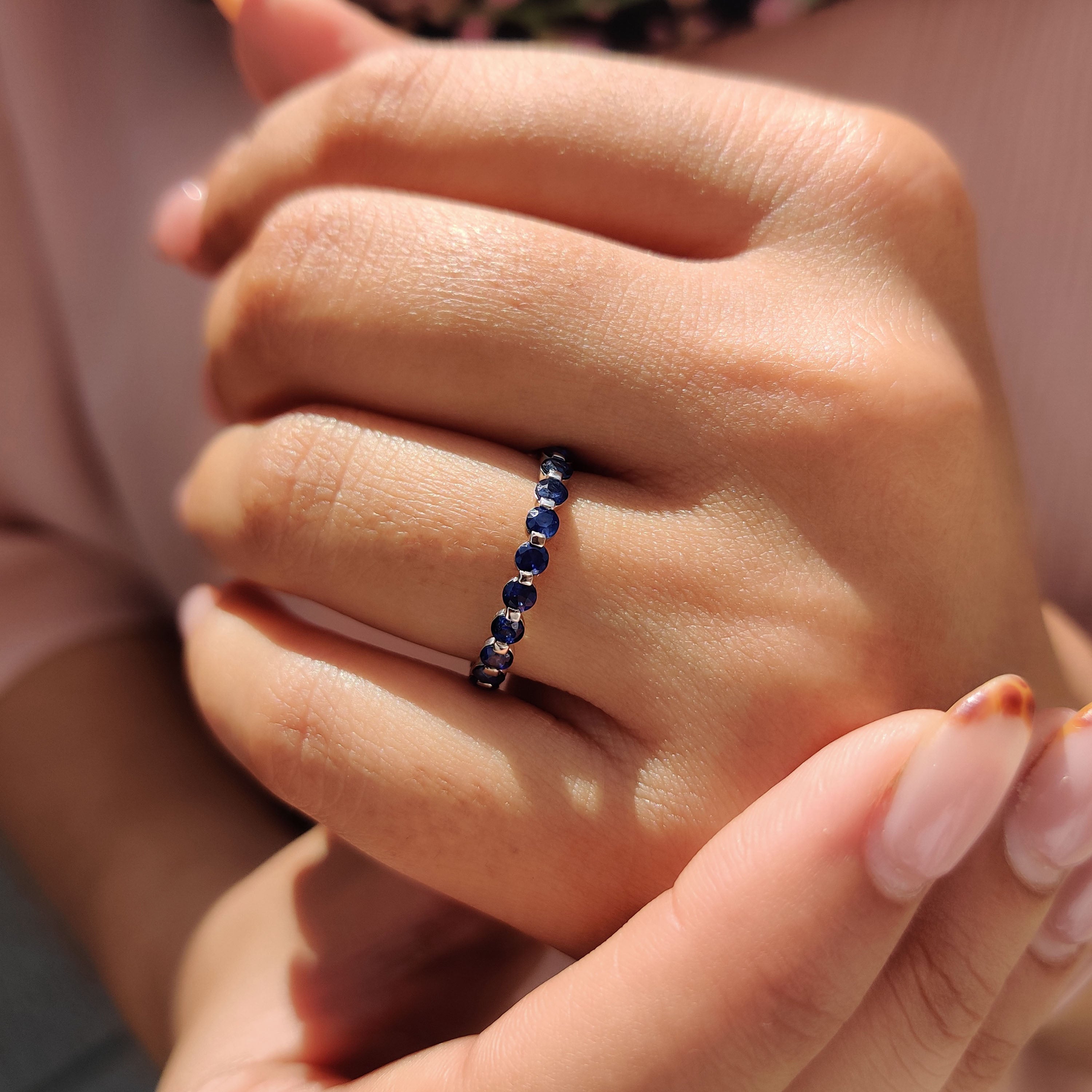 Round Cut Blue Sapphire Wedding Band