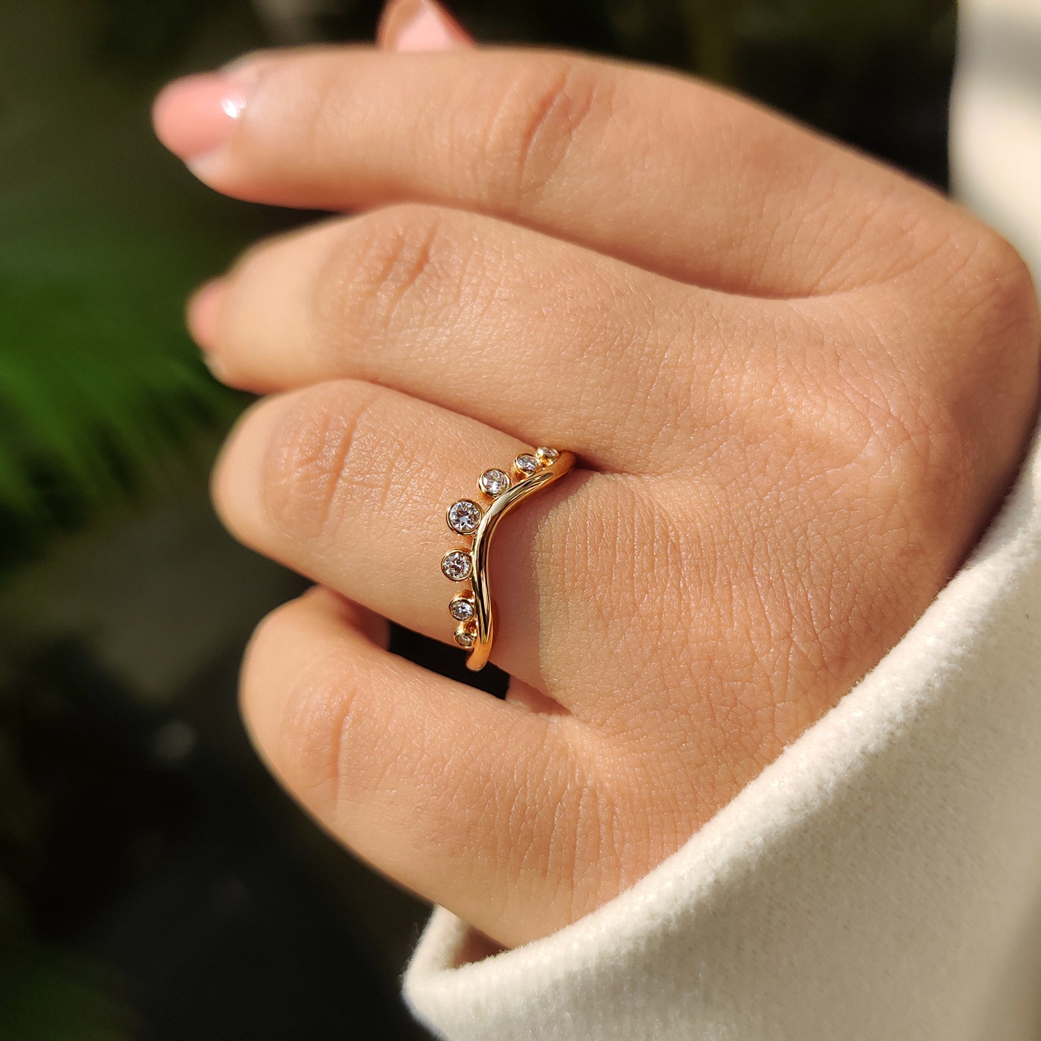 Bezel Set Curved Gold Wedding Band