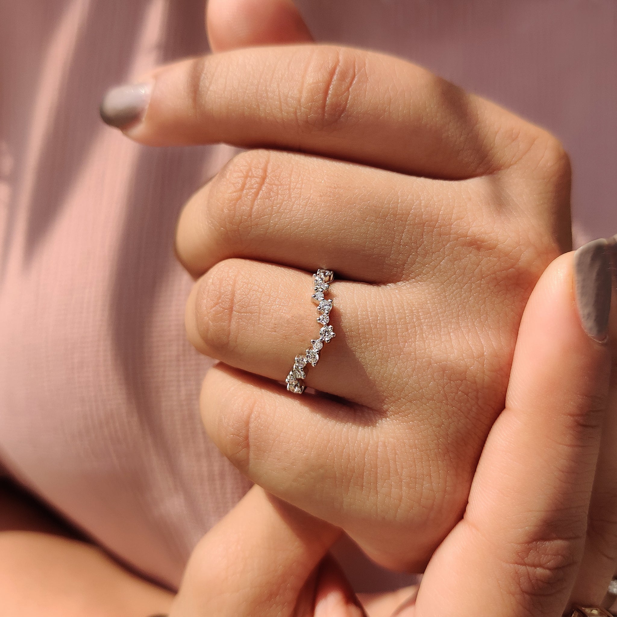 Curved Style Round Cut Wedding Band In U Shaped