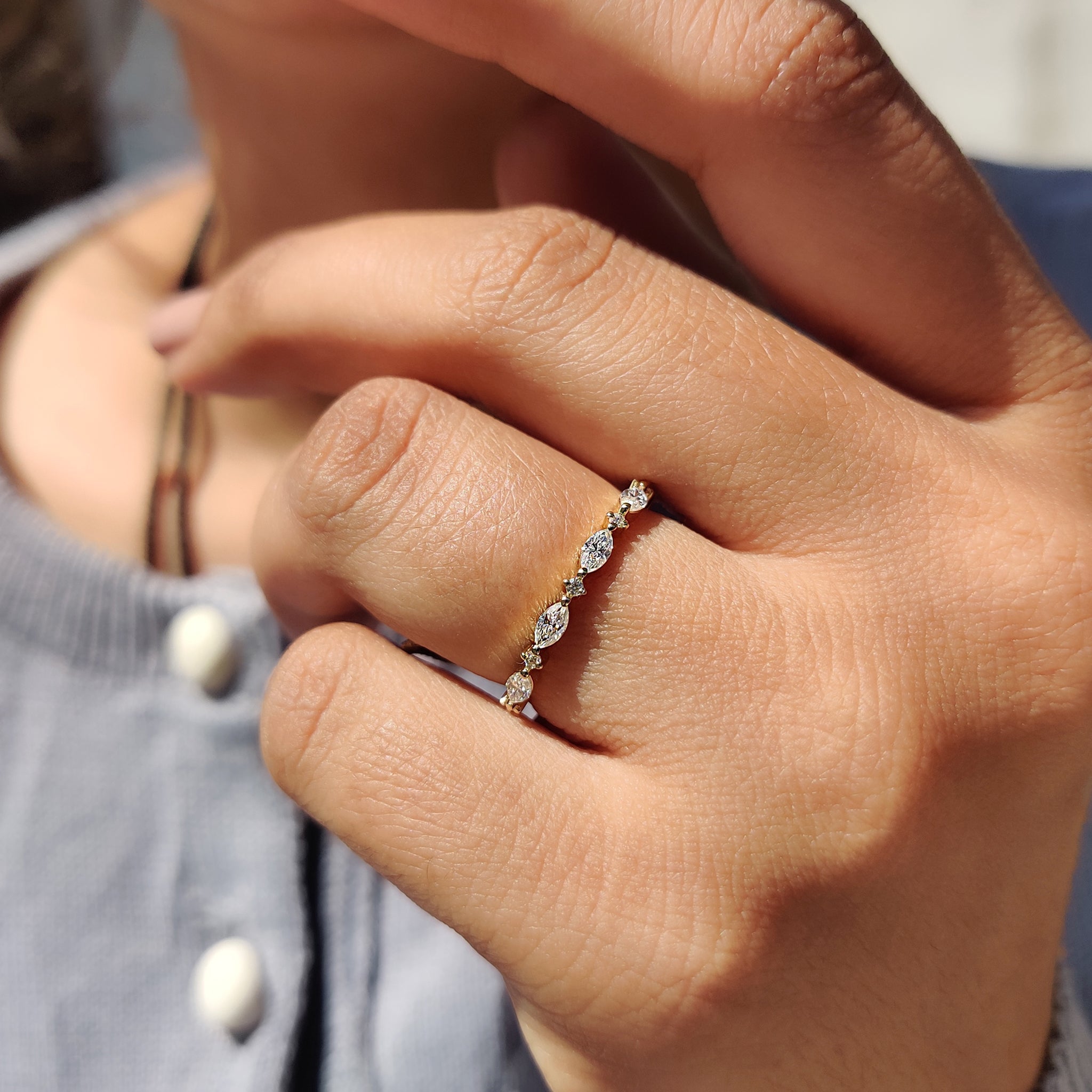 Round And Marquise Wedding Band In Half Eternity Setting