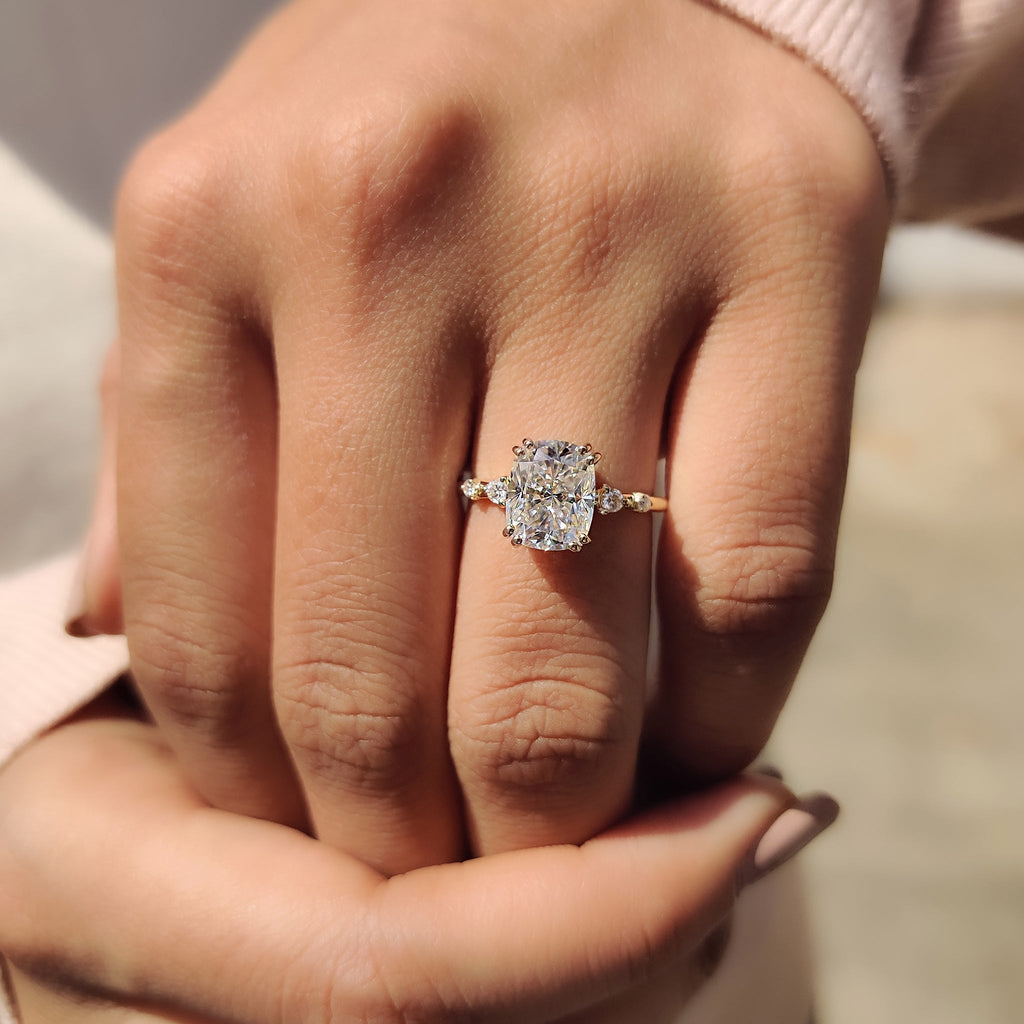 Elongated Cushion Cut Engagement Ring in Double Prong Setting