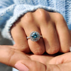 Cyan Blue Moissanite Round Cut Ring