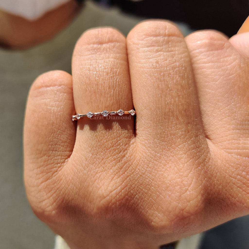 Round Cut Half Eternity Style Rose Gold Wedding Ring