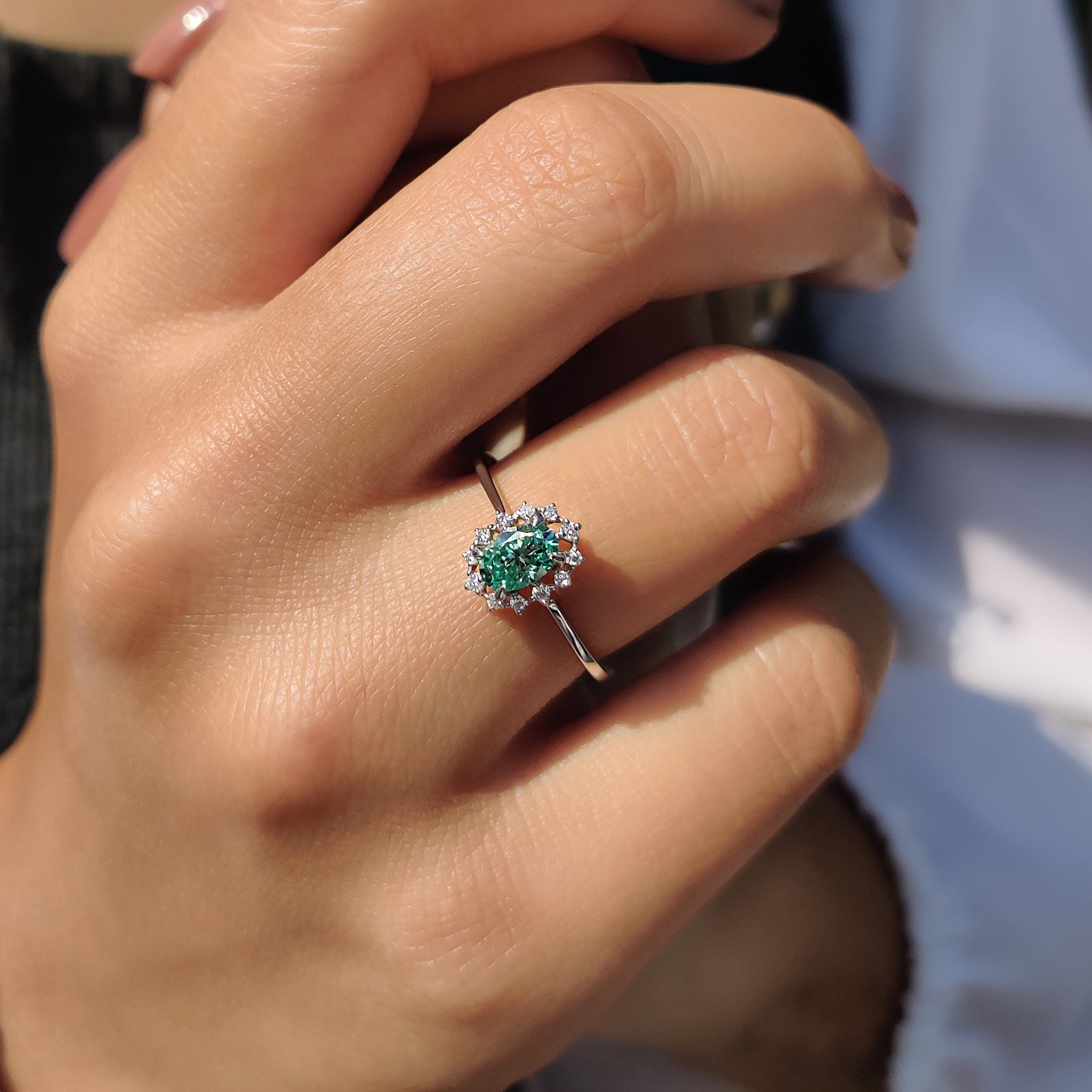 Oval Halo Engagement Ring In Cathedral Setting