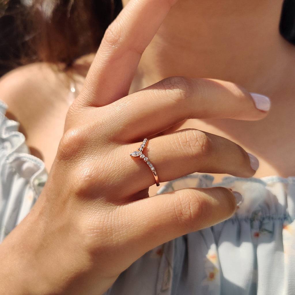Chevron Wedding Band In Marquise Cut Moissanite