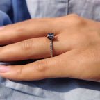 Royal Dark Blue Princess Cut Moissanite Ring