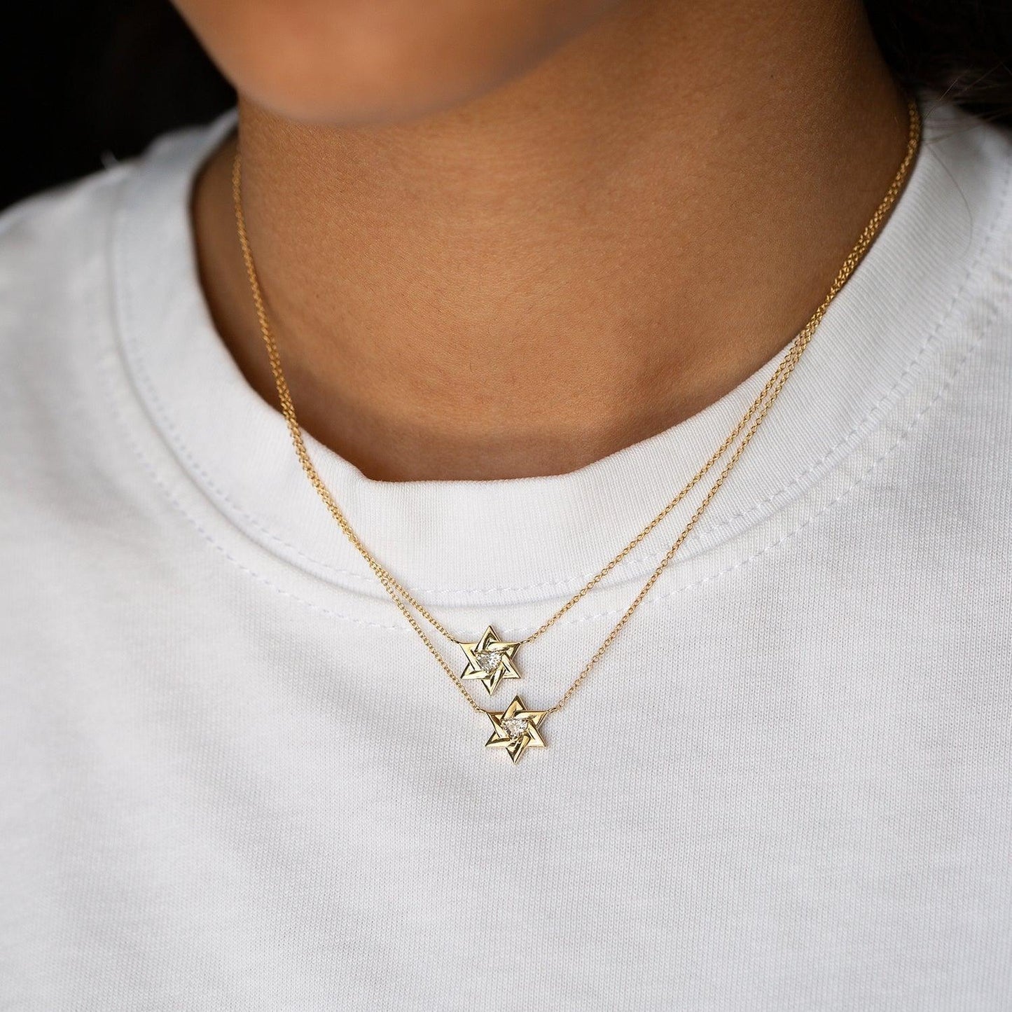 Jewish star heart moissanite necklace