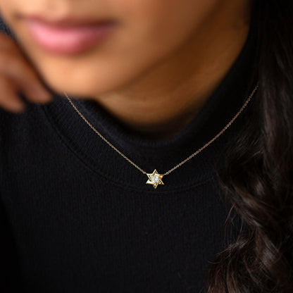 Jewish star heart moissanite necklace