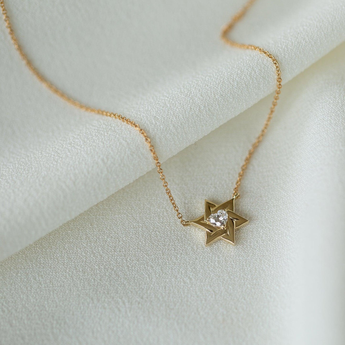 Jewish star heart moissanite necklace