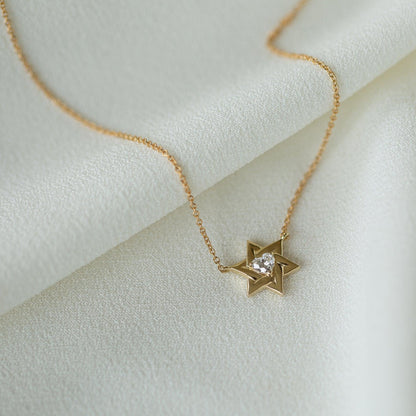 Jewish star heart moissanite necklace