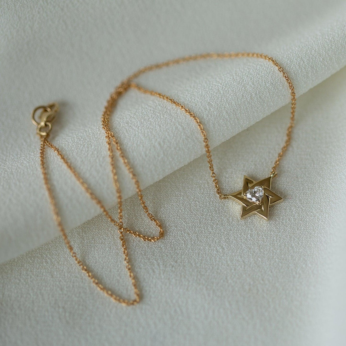 Jewish star heart moissanite necklace