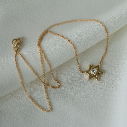 Jewish star heart moissanite necklace