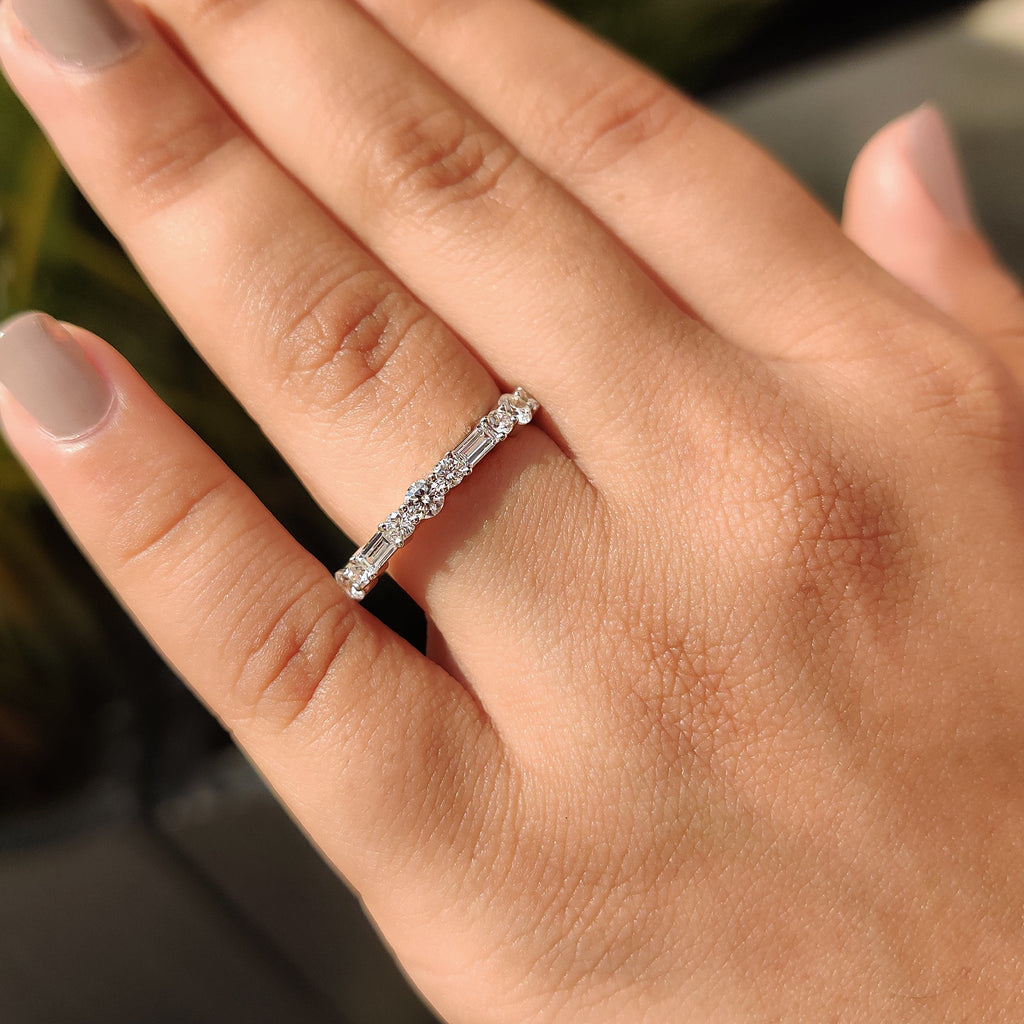 Half Eternity Wedding Band In Round And Baguette Diamond