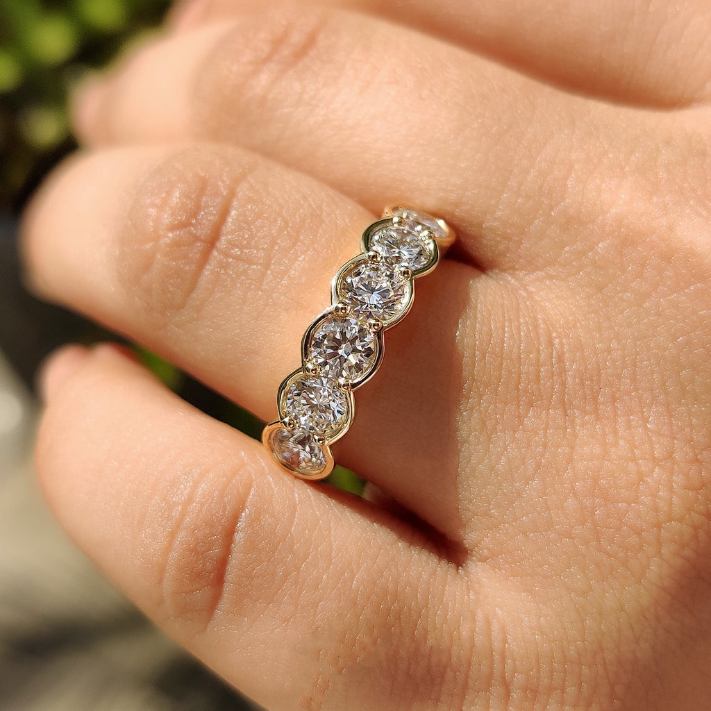 Round Diamond Wedding Band In Half Bezel Setting