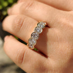 Round Diamond Wedding Band In Half Bezel Setting