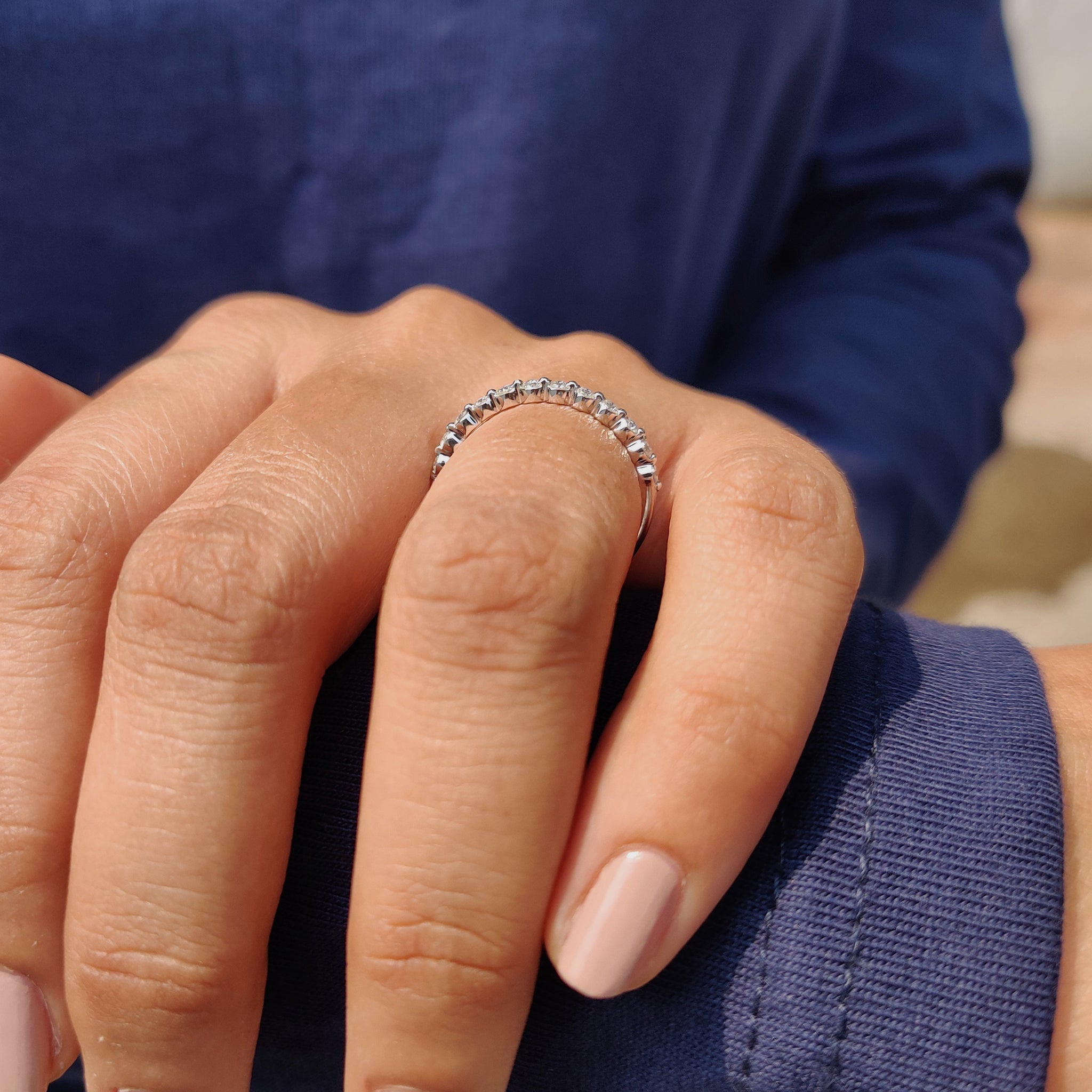 Round Cut Floating Bubble Wedding Band In Half Eternity Style