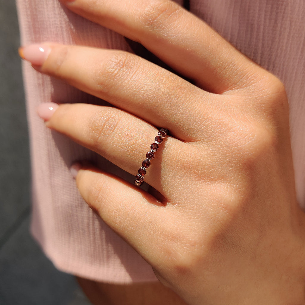 Round Cut Garnet Wedding Ring