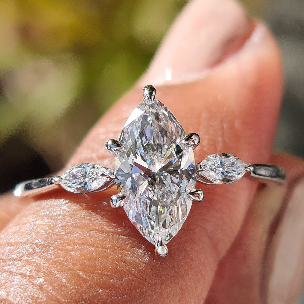 3 Stone Marquise Diamond Ring In Yellow Gold