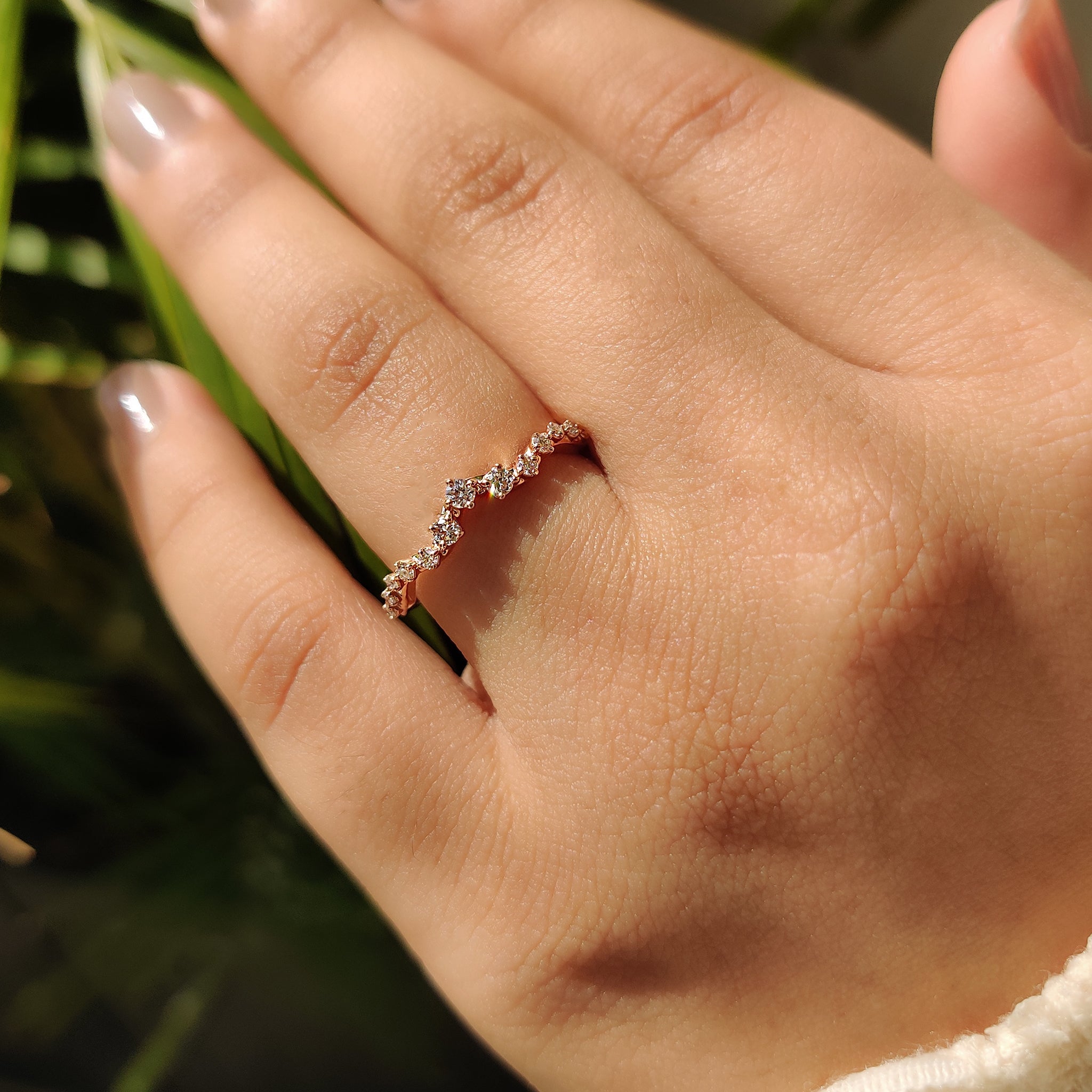 Rose Gold Diamond Wedding band With Curved Style