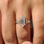 Elongated Hexagon Engagement Ring In Cluster Style