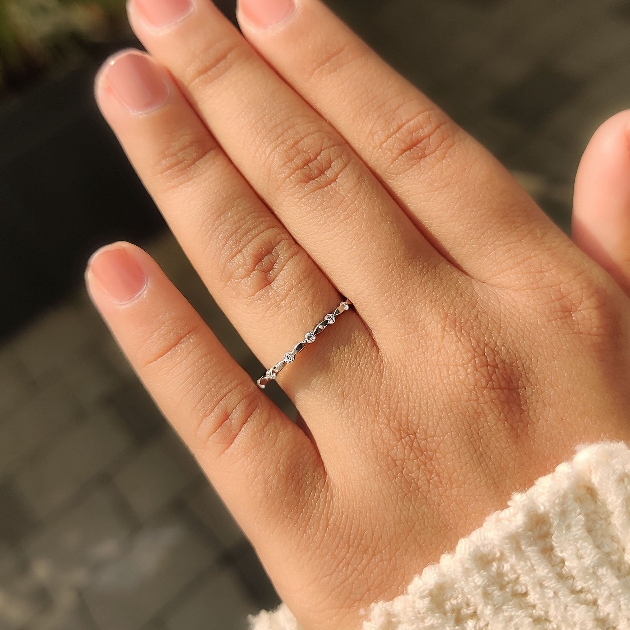 Stackable Round Cut White Gold Diamond Wedding Band
