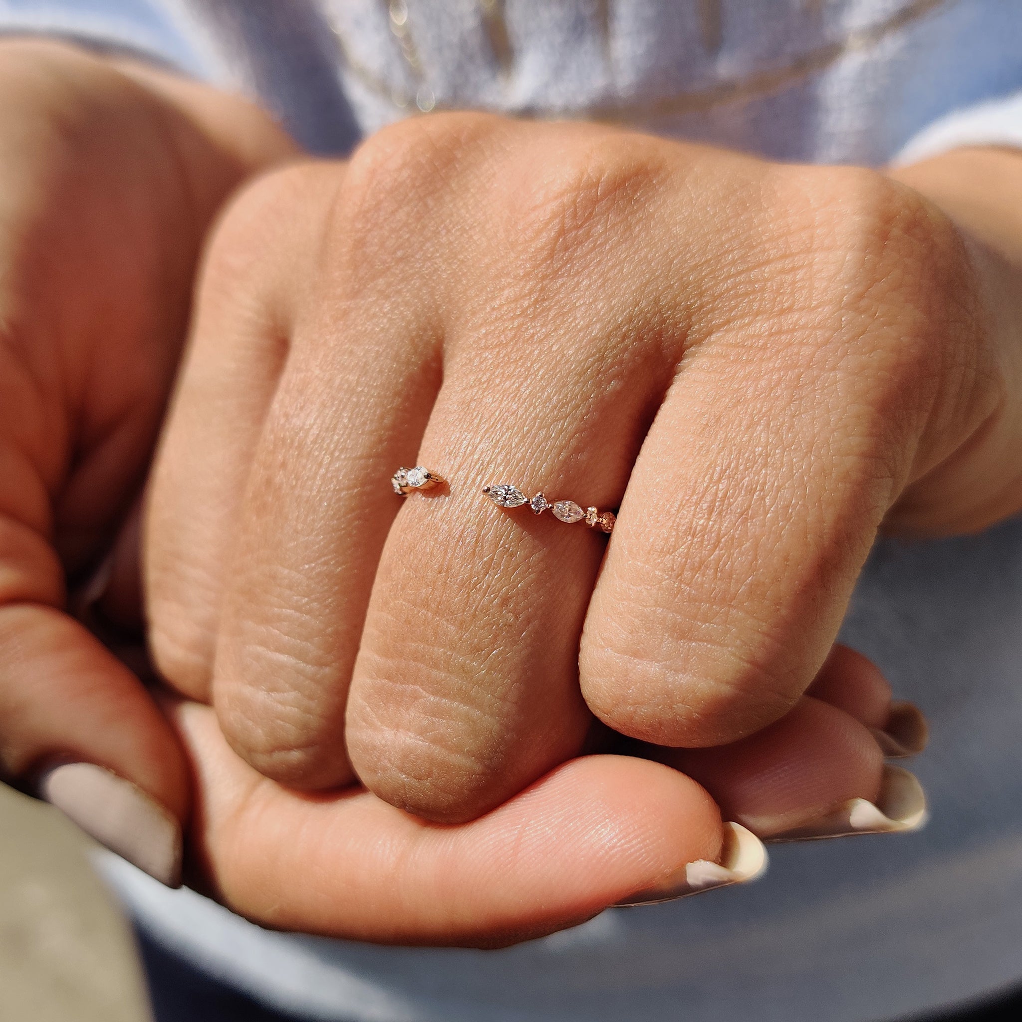 Marquise And Round Wedding Band In Open Gap Setting