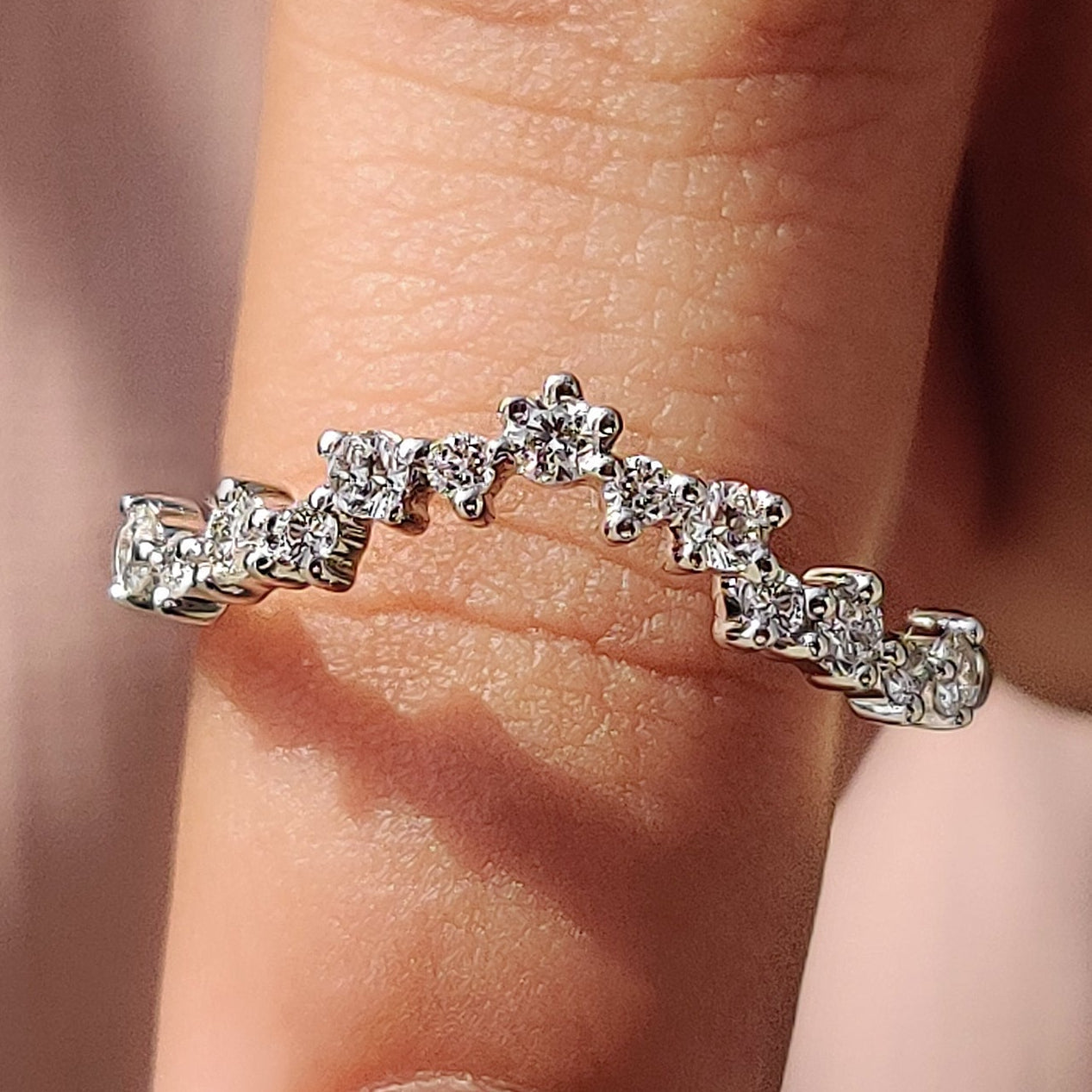 Curved Style Round Cut Wedding Band In U Shaped