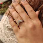Chevron wedding band With Round Cut Pave Style