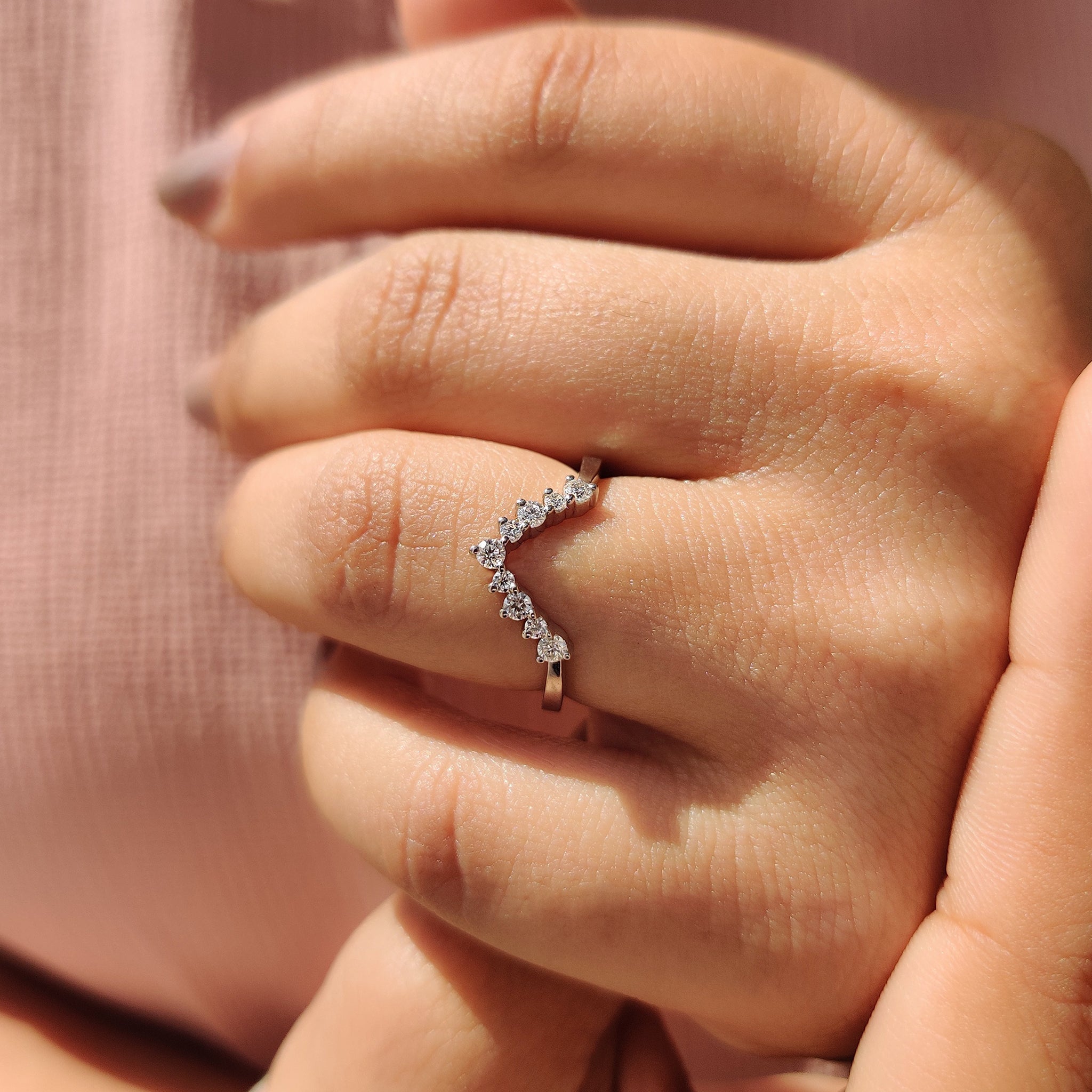 V Shaped Wedding Band With Round Cut