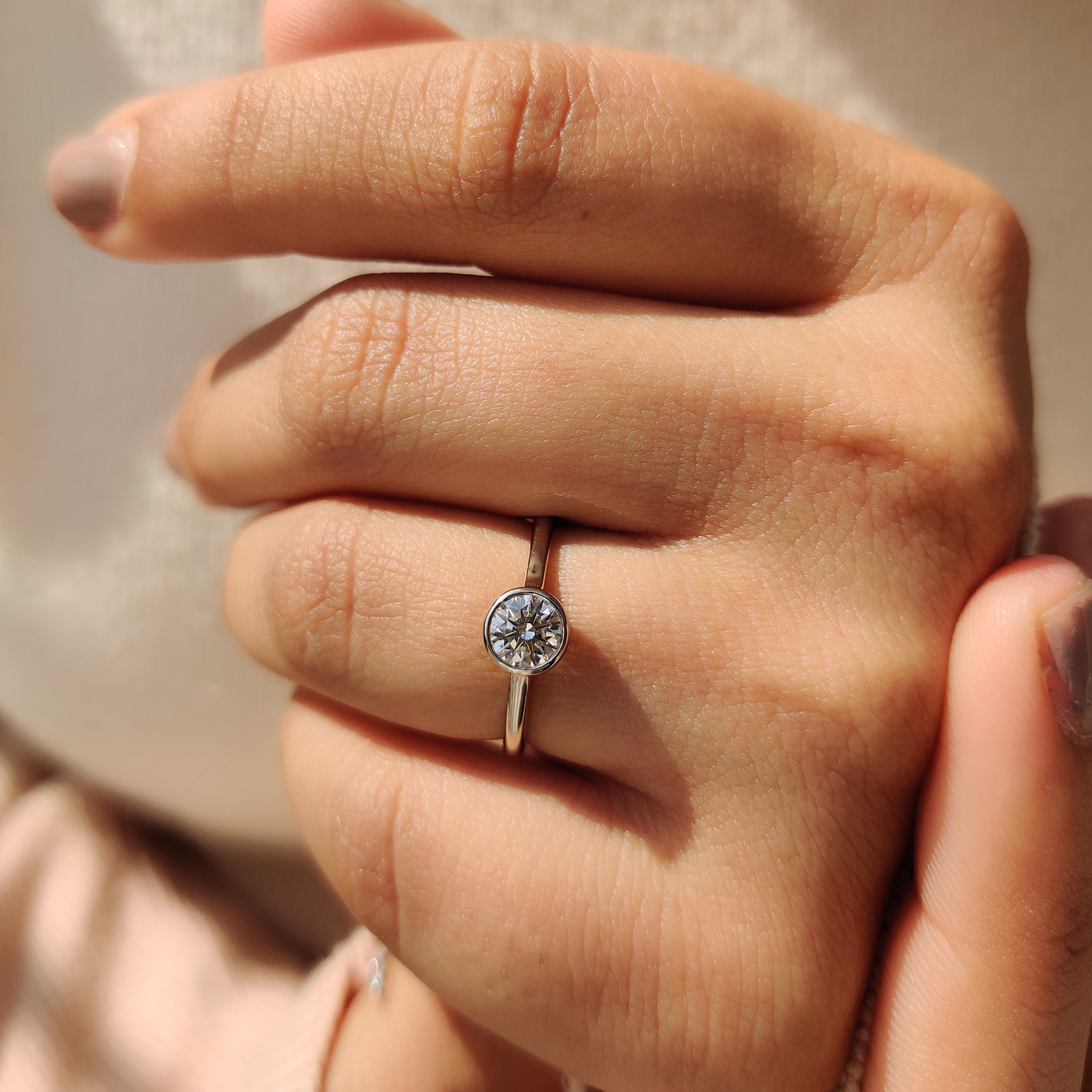 White Gold Round Diamond Bezel Setting Engagement Ring