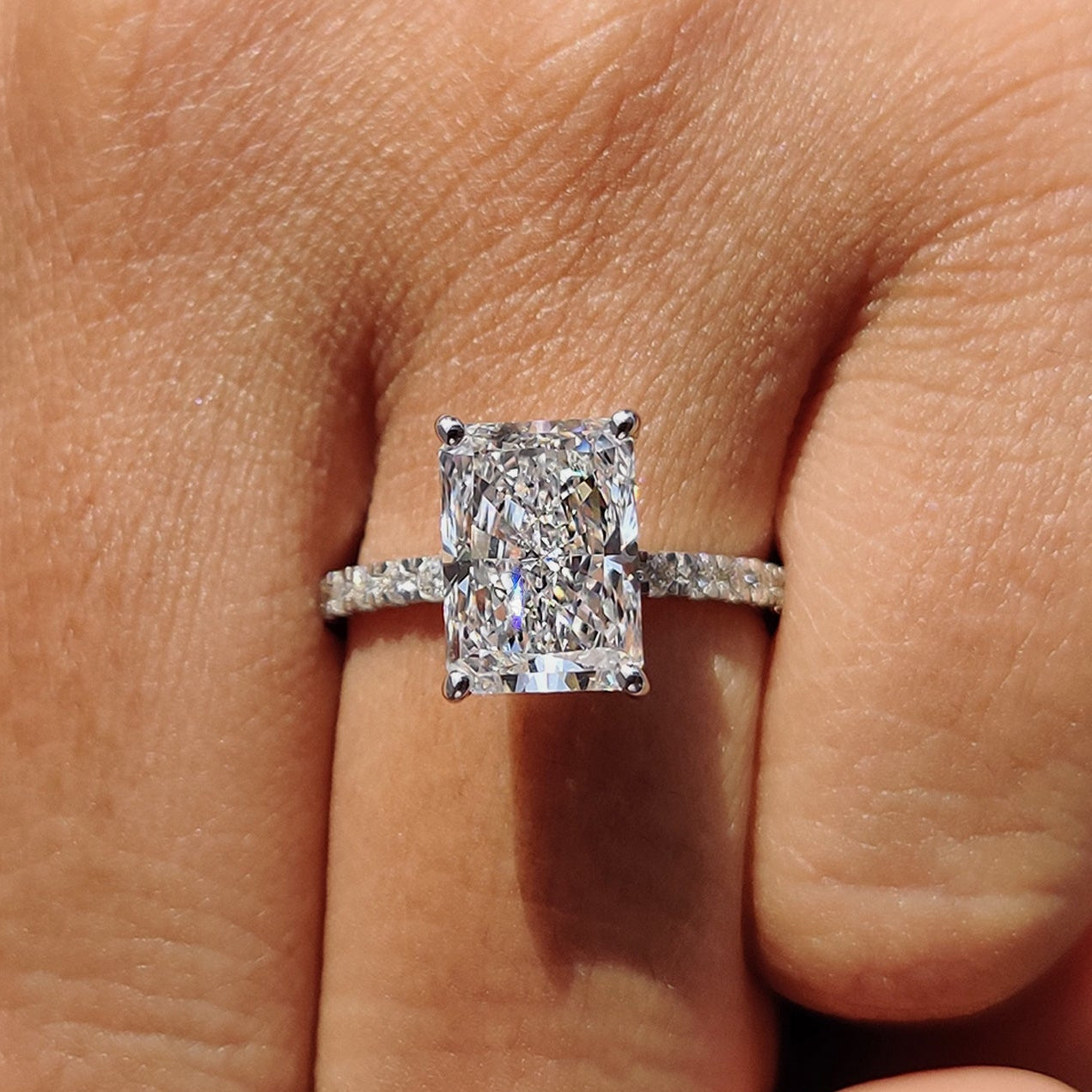 Radiant Engagement Ring With Pave Diamonds Main image