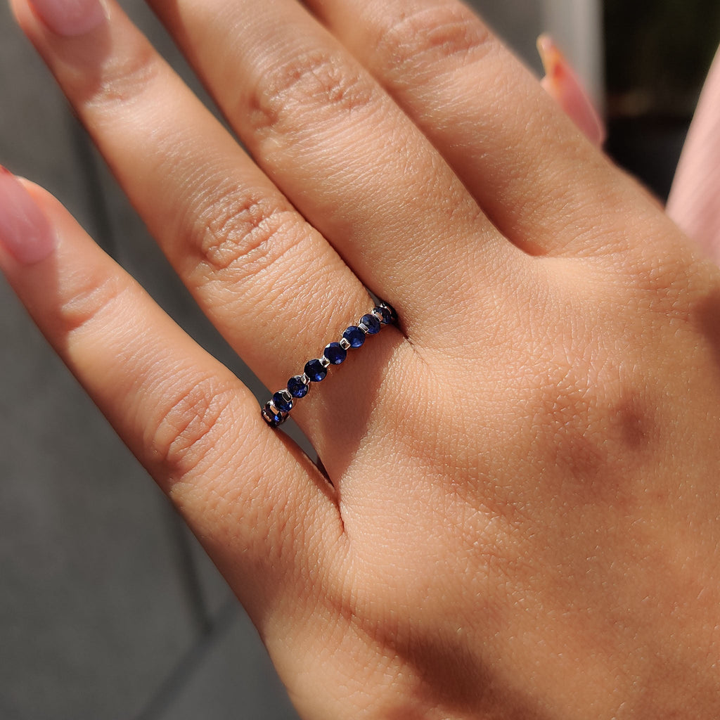 Round Cut Blue Sapphire Wedding Band