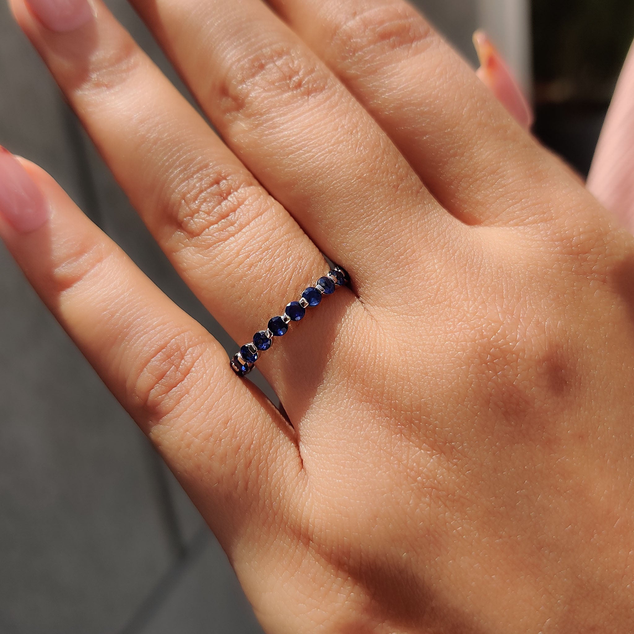 Round Cut Blue Sapphire Wedding Band