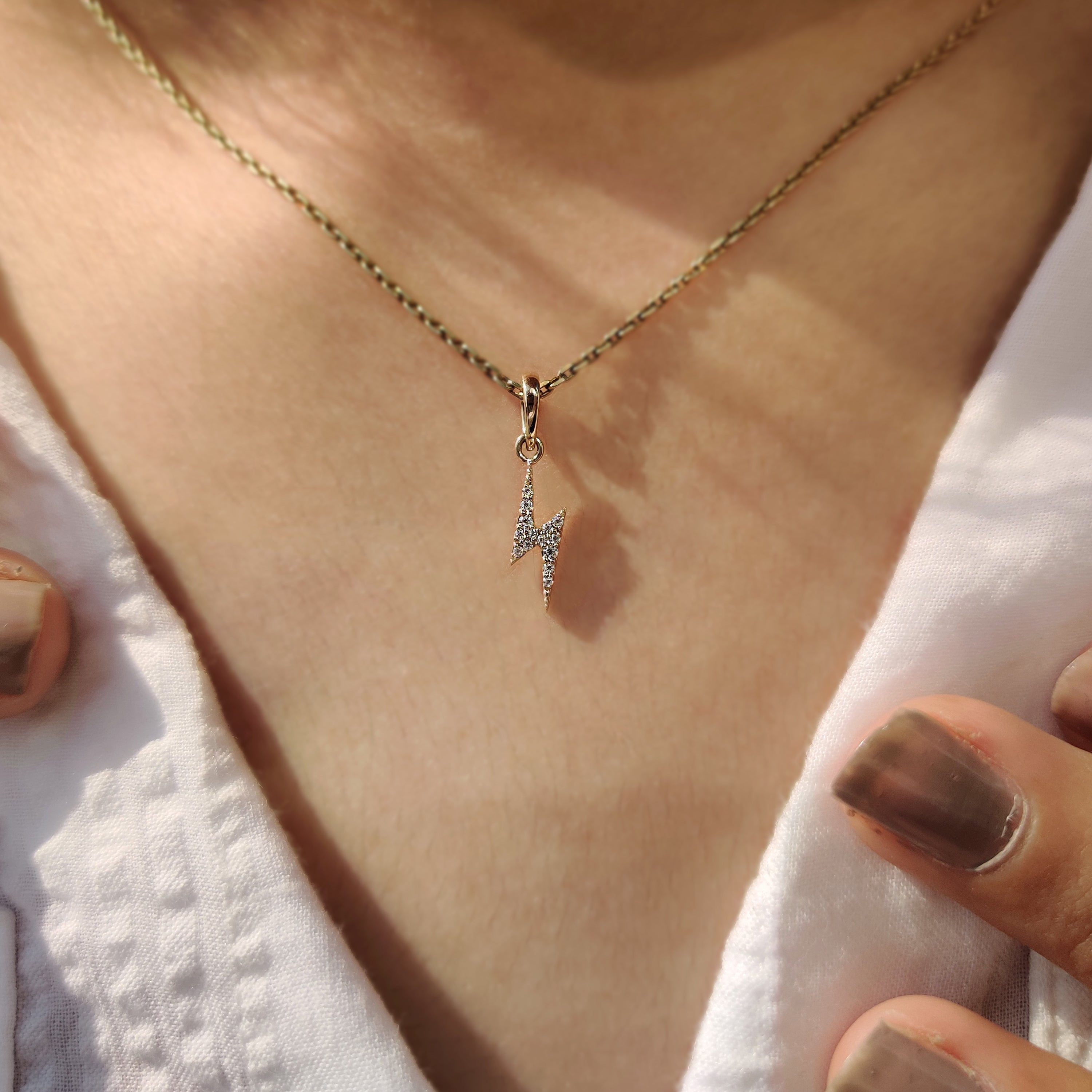 Round Diamond Lighting Bolt Yellow Gold Pendant
